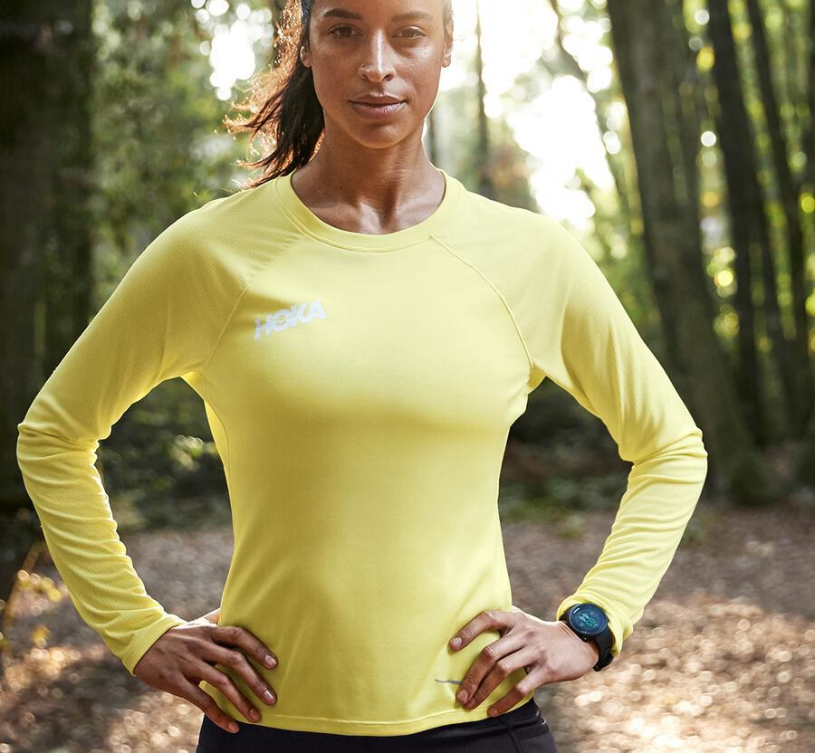 Hoka One One Tops Womens Yellow - Performance Long Sleeve - 25103QJRT